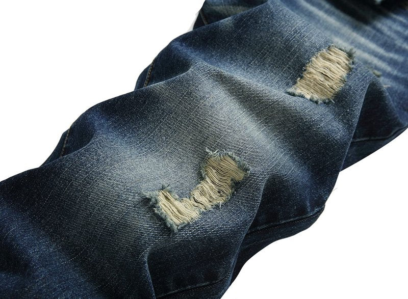 MXCVYCC Men's Ripped Slim Fit Jeans Dark Blue Distressed Jeans for Men Straight Leg Designer Fashion Pants(34, Dark Blue-Regular fit Jeans)