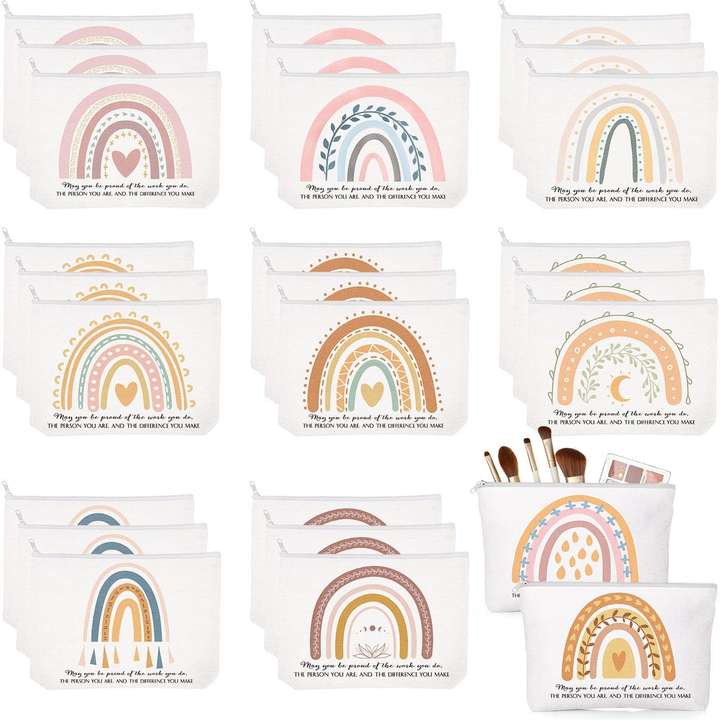 Sieral 30 Pcs Graduation Gifts Bulk CNA week Gifts Rainbow Canvas Makeup Bags for Women Appreciation Inspirational Cosmetic Bags Thank You Gift for Employee Coworker Office Must Have(Delicate)