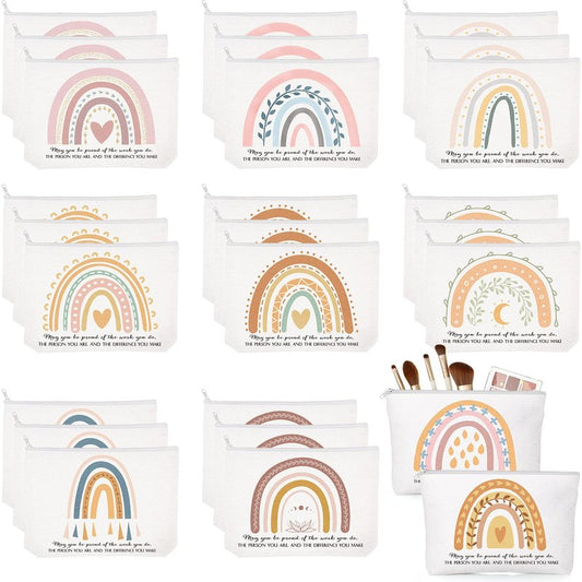 Sieral 30 Pcs Graduation Gifts Bulk CNA week Gifts Rainbow Canvas Makeup Bags for Women Appreciation Inspirational Cosmetic Bags Thank You Gift for Employee Coworker Office Must Have(Delicate)