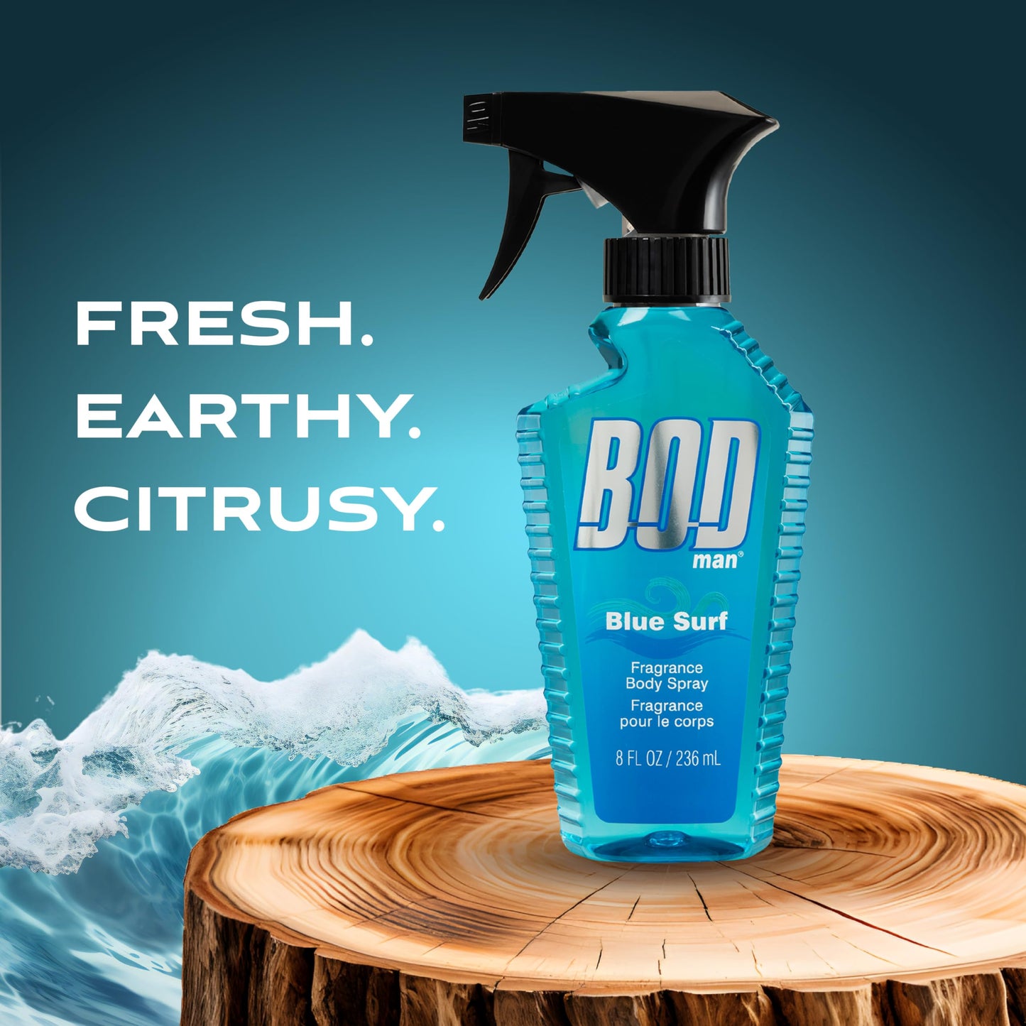 BOD man Fragrance Body Spray, Black, 8 fl oz (Pack of 2) & Blue Surf, 8 Fl Oz