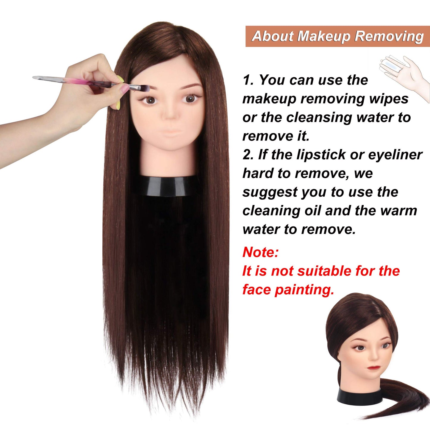 MYSWEETY Mannequin Head with 80% Real Human Hair, 23.5" Styling Training Head Manikin Cosmetology Head Hair Hairdressing Makeup Practice Doll Head with Clamp Holder and Tools