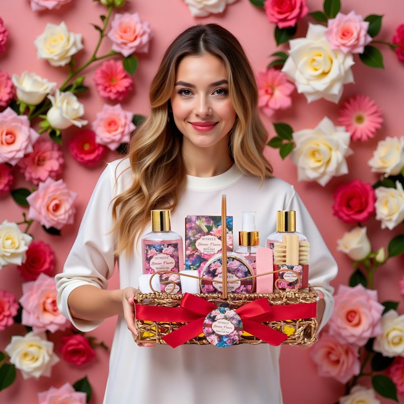 Gifts For Women Gift Basket – 9 Piece Set of ROSE JASMINE Home Spa Set, Friendship Gifts, Shower Care Set - Bath Pampering Package, Bath Gift Set for Her, Mom, Mothers Day,Christmas Gift for Women