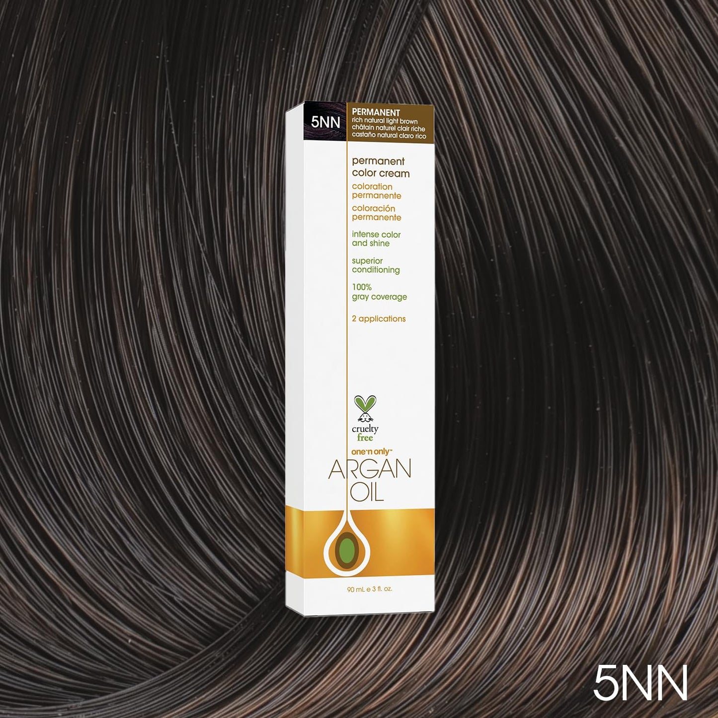 One N' Only Permanent Hair Color - Permanent Hair Dye Made with Argan Oil - Delivers Rich, Accurate Tones with Gray Coverage - Improves Moisture & Elasticity - 5NN Rich Natural Light Brown (3 oz)