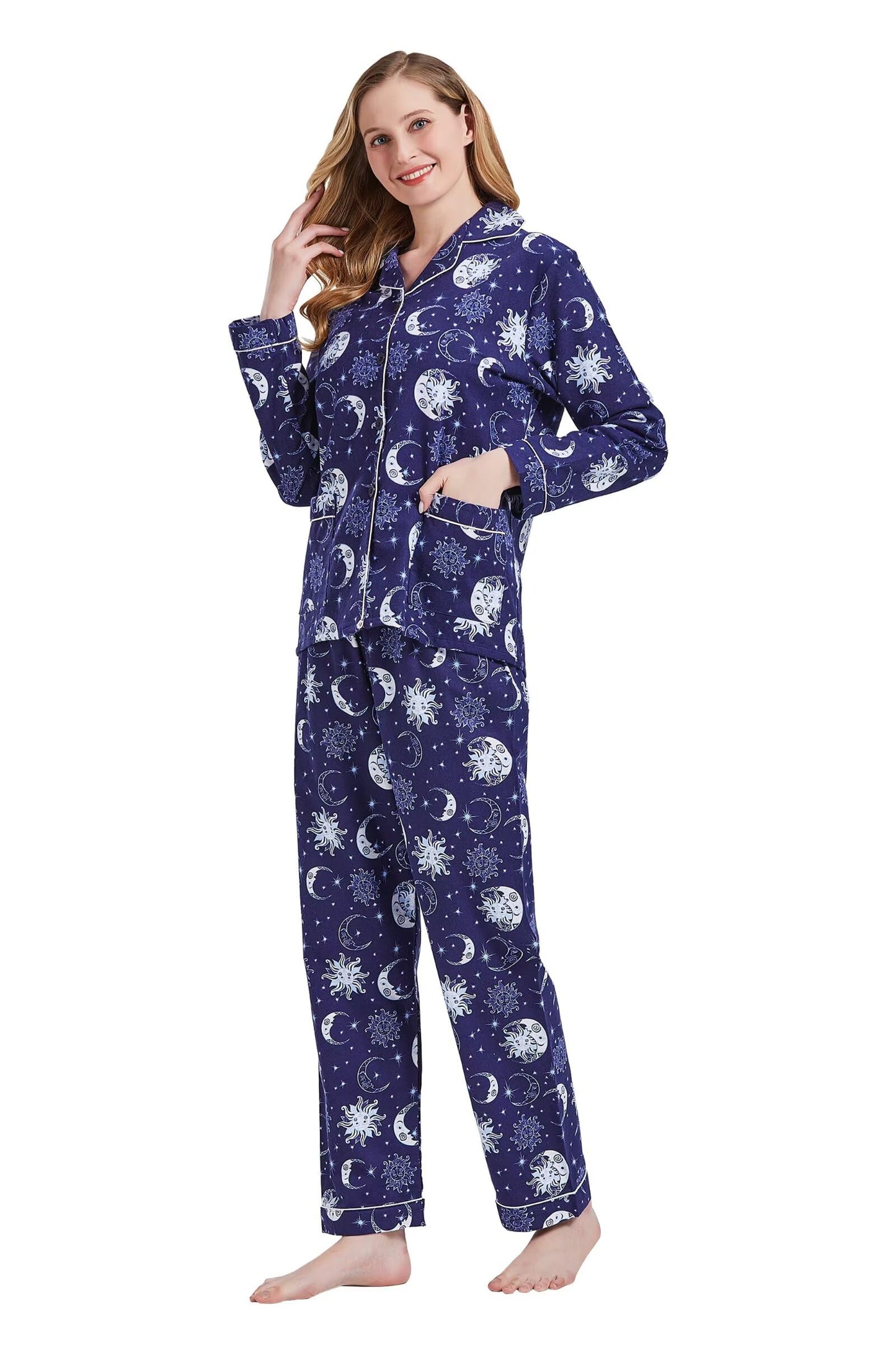 amaxer Women's Flannel Pajama Set 100% Cotton Soft Christmas Pajamas For Women Long Sleeve Pjs Button Down Warm Sleepwear