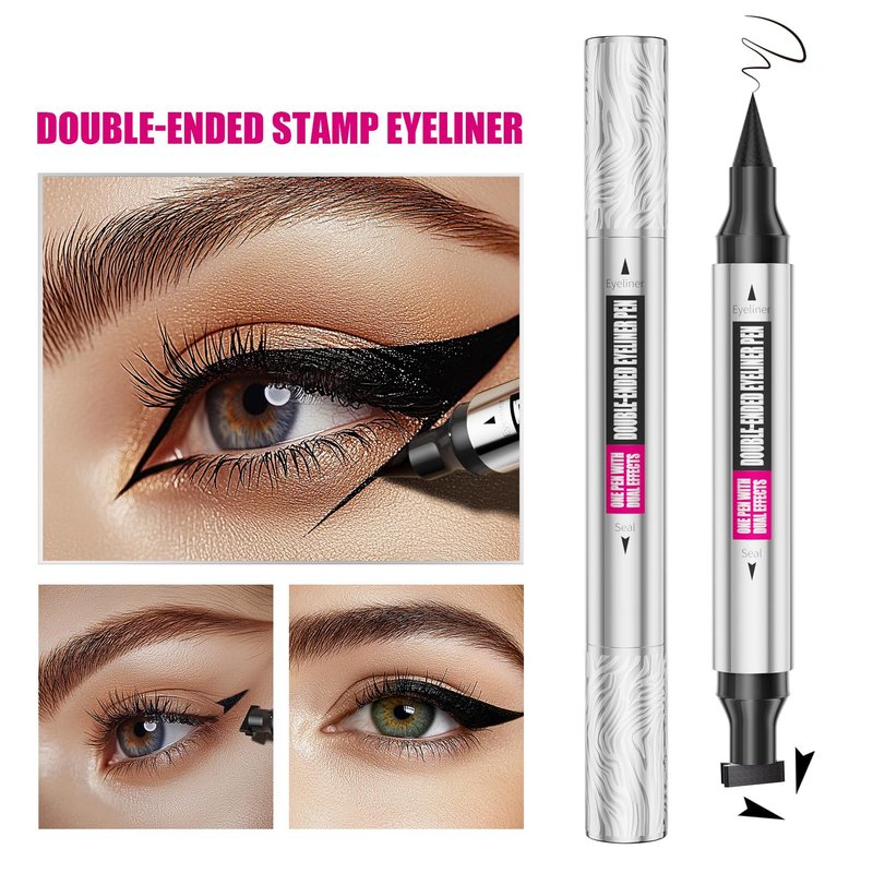 Yanqina 2-in-1 Double Head Winged Eyeliner Stamp - Waterproof, Smudge-Proof & Fade-Resistant Black Liquid Liner Cat Eyes