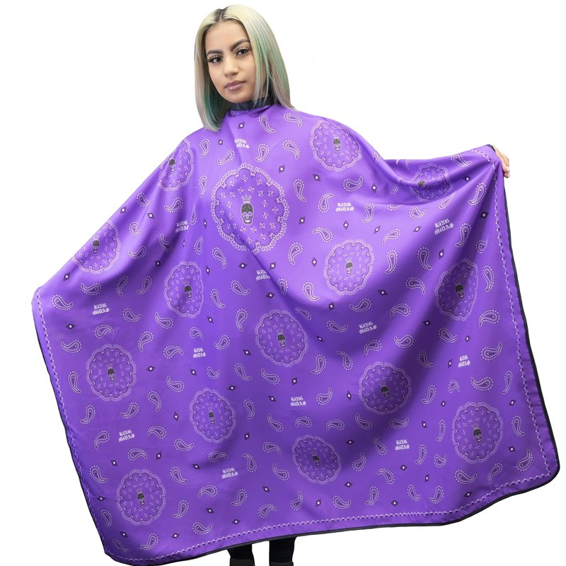 King Midas Barber Hair Cutting Cape for Men & Women - Adjustable Neck Hair Cape for Haircuts with Snap Button, Bandana Barber Cape - Paisley – Purple