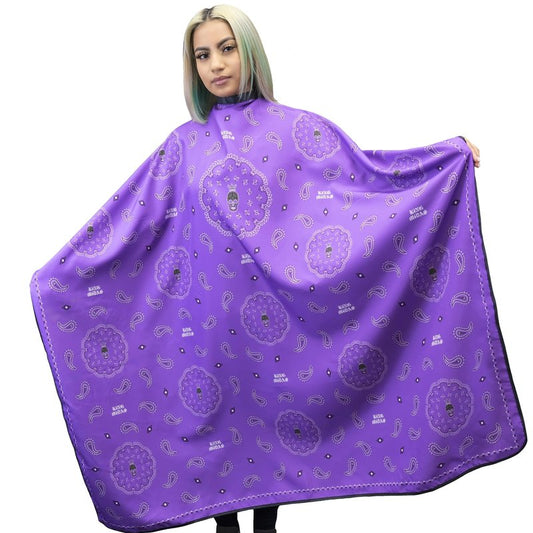 King Midas Barber Hair Cutting Cape for Men & Women - Adjustable Neck Hair Cape for Haircuts with Snap Button, Bandana Barber Cape - Paisley – Purple