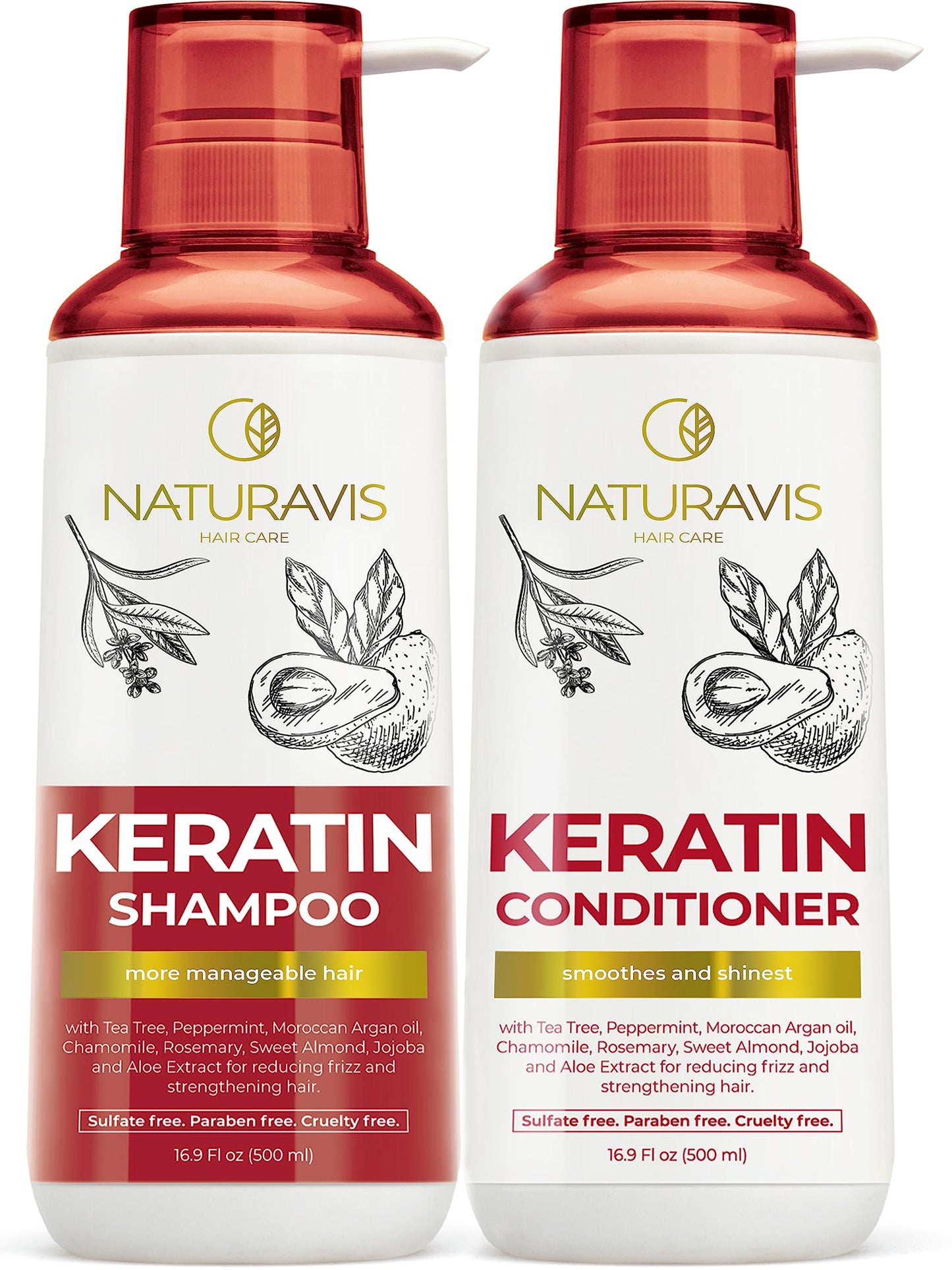 NATURAVIS Shower Steamers Aromatherapy Gift Set and Keratin Shampoo and Conditioner Set with Hyaluronic Acid