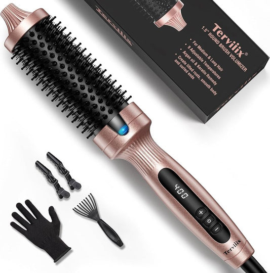 Terviiix Thermal Brush - 1.5 Inch Ionic Heated Curling Wand for Voluminous Styles | Digital Display, 9 Temperatures