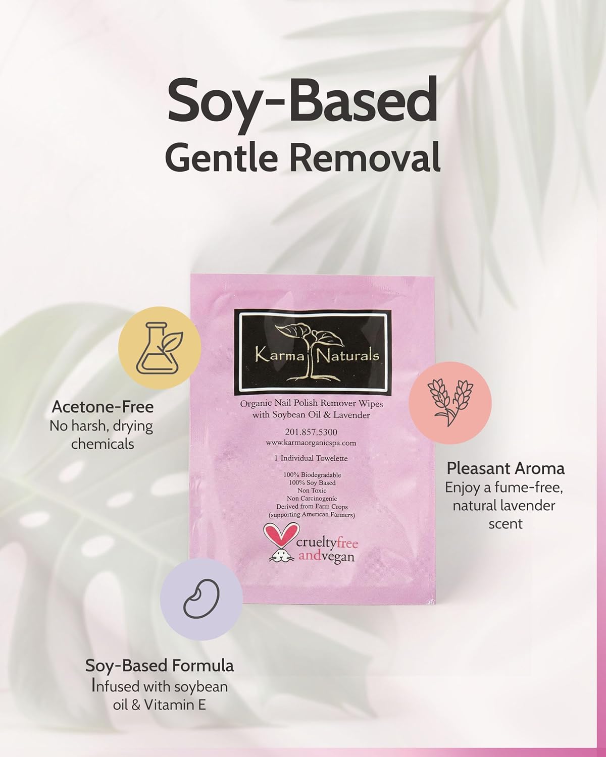 Nail Polish Remover Wipes - Non-Toxic Soybean & Lavender Oil | 10 Individually Wrapped Pads for Home & Salon Use