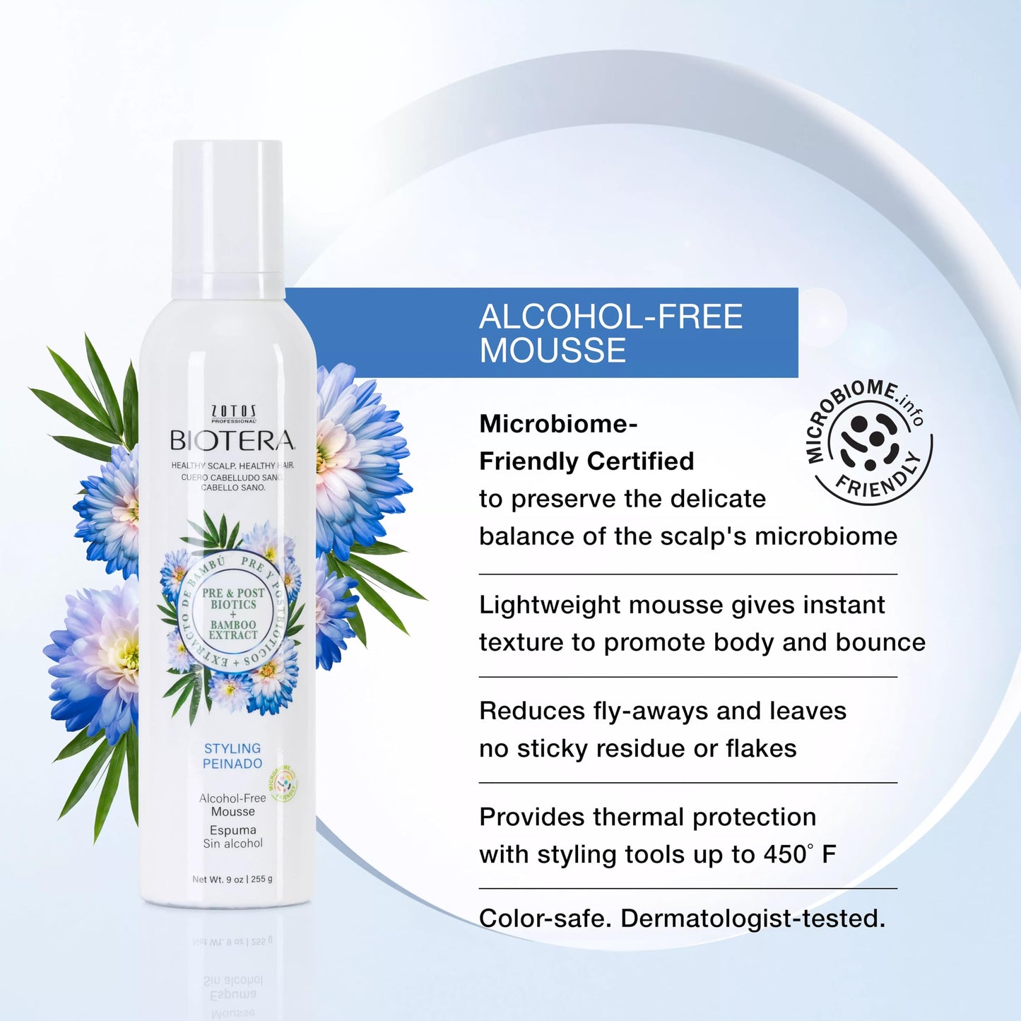 Biotera Volumizing Styling Mousse - Lightweight Alcohol-Free Formula for Texture & Body, Flexible Hold with Touchable Volume, No Flaking or Stickiness, Cruelty-Free, Color-Safe, Vegan, 9 Fl Oz