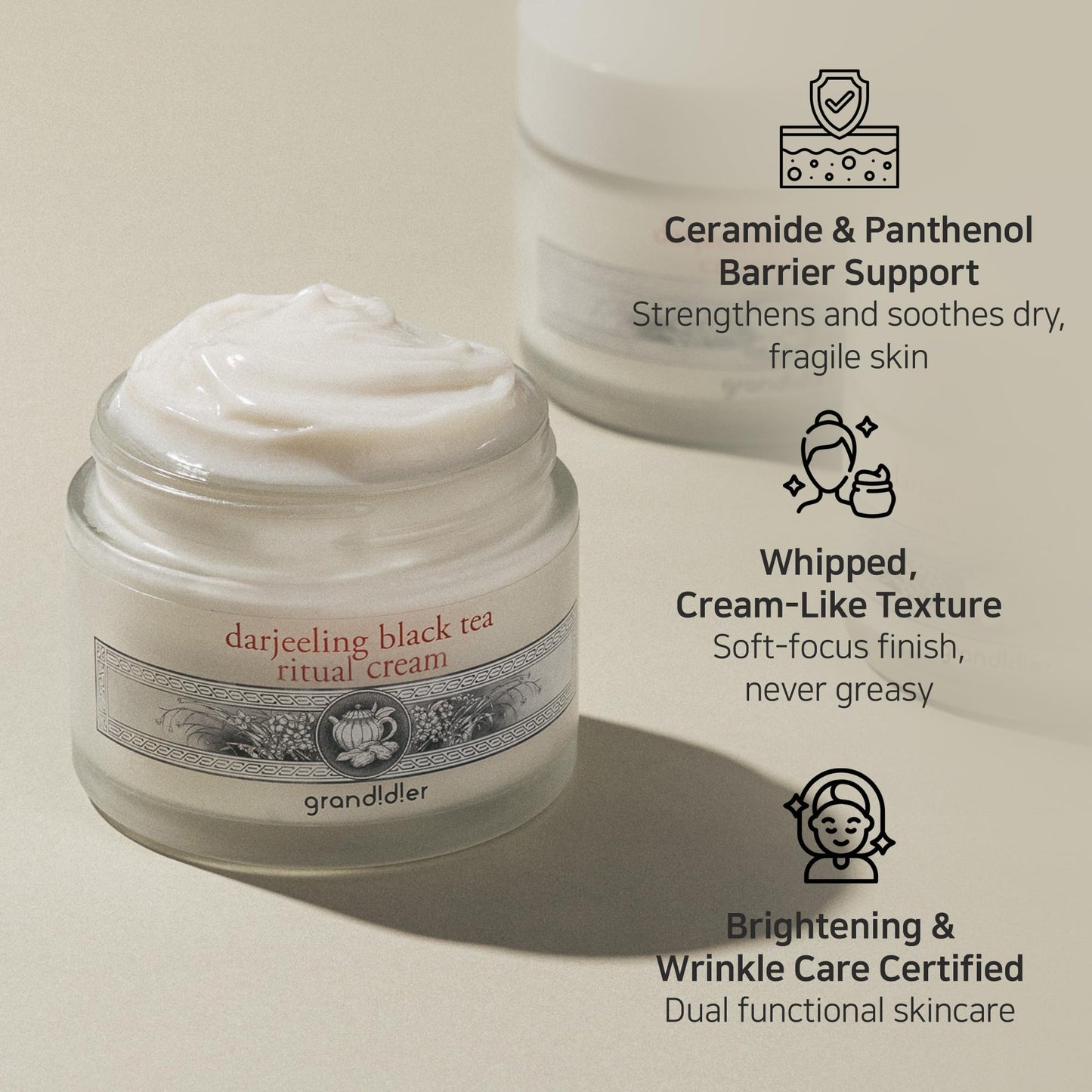 Grandidier Ritual Cream Deep Hydrating and Skin Barrier Strengthening Formula with Darjeeling Tea Extract Ceramides and Botanical Oils for Dry Sensitive Skin 65ml / 2.20 fl.oz