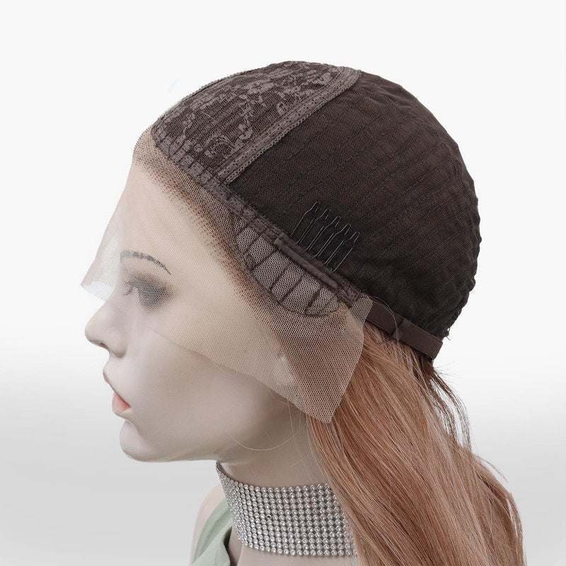 IMSTYLE Kristy Pre Plucked Strawberry Blonde Piece Glue Less Lace Front Wigs, 26inches T Part Synthetic Body Wavy Wig for Women Daily Cosplay