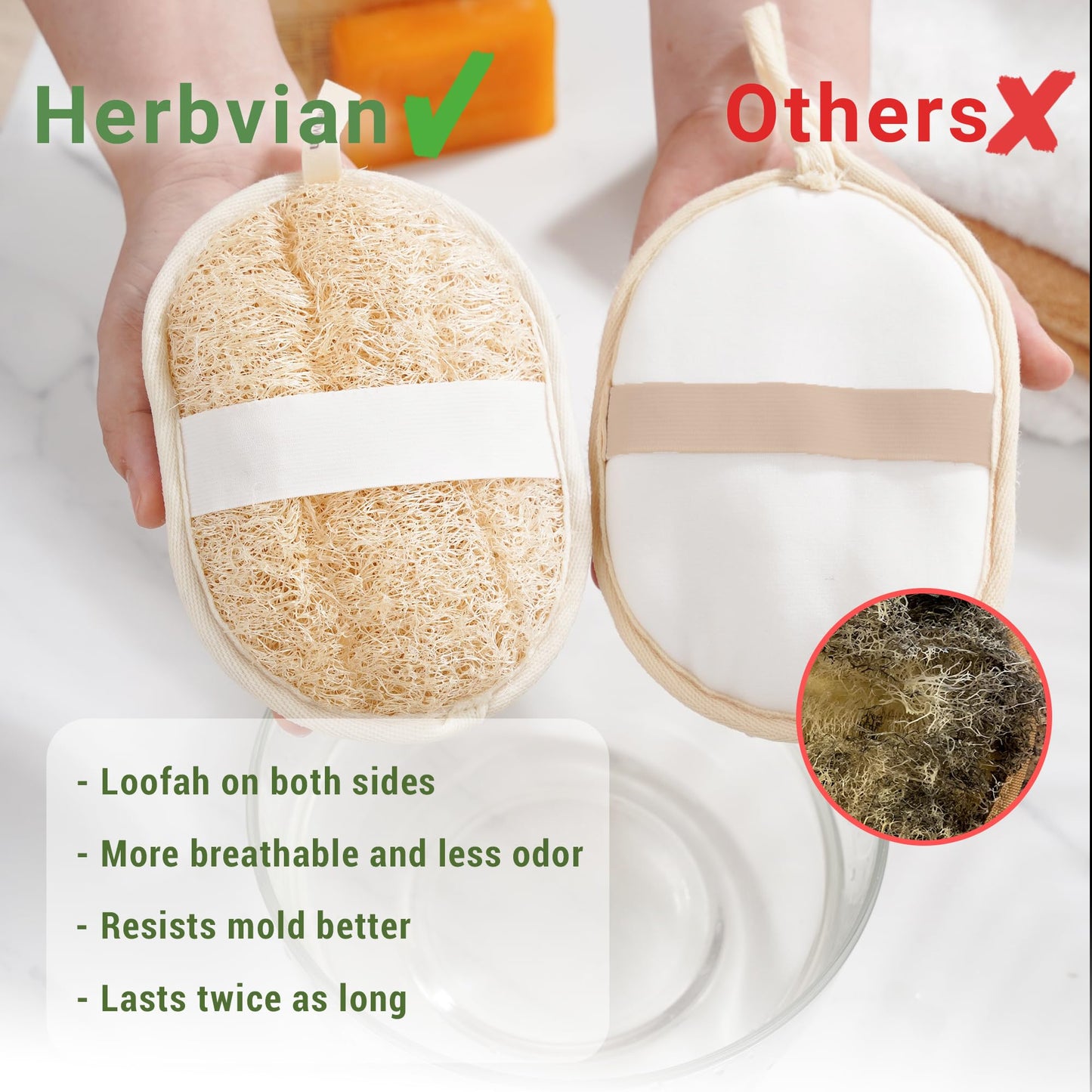 Herbvian Vietnamese Natural Loofah Exfoliating Body Scrubber Pads, Dish Wash Sponges and Whole Gourd Back Exfoliate
