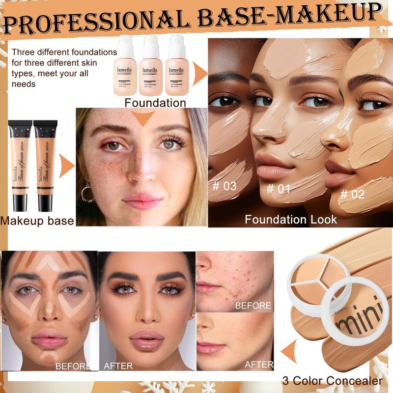 Girls Makeup Kit Full Set: 40-Color Eyeshadow, Foundation, Contour Stick & More