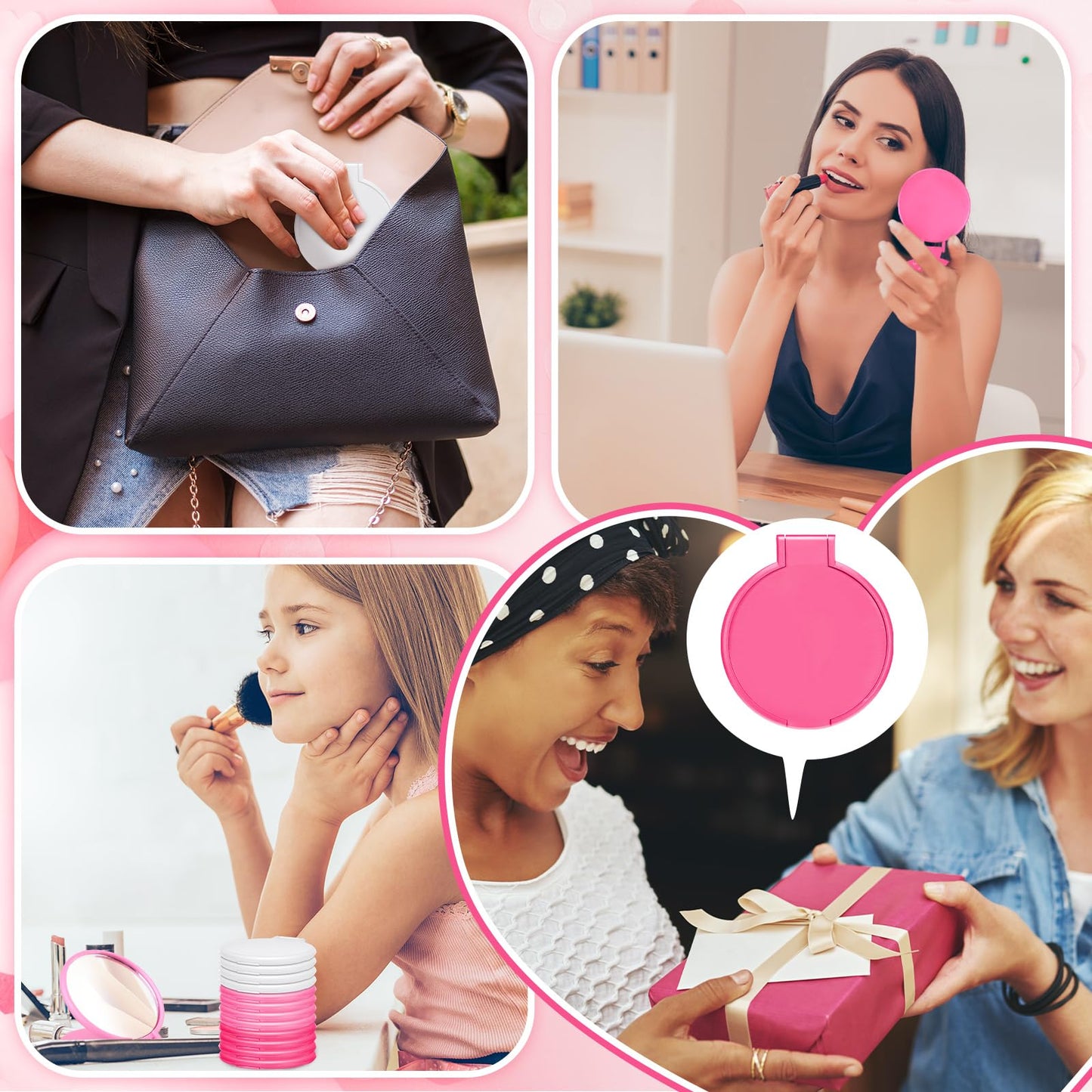 Weysat 48 Pcs Mini Compact Mirror Bulk for Women Gifts Pink White Small Round Portable Folding Pocket Mirror for Purse Travel Makeup Christmas Wedding Birthday Party Favors