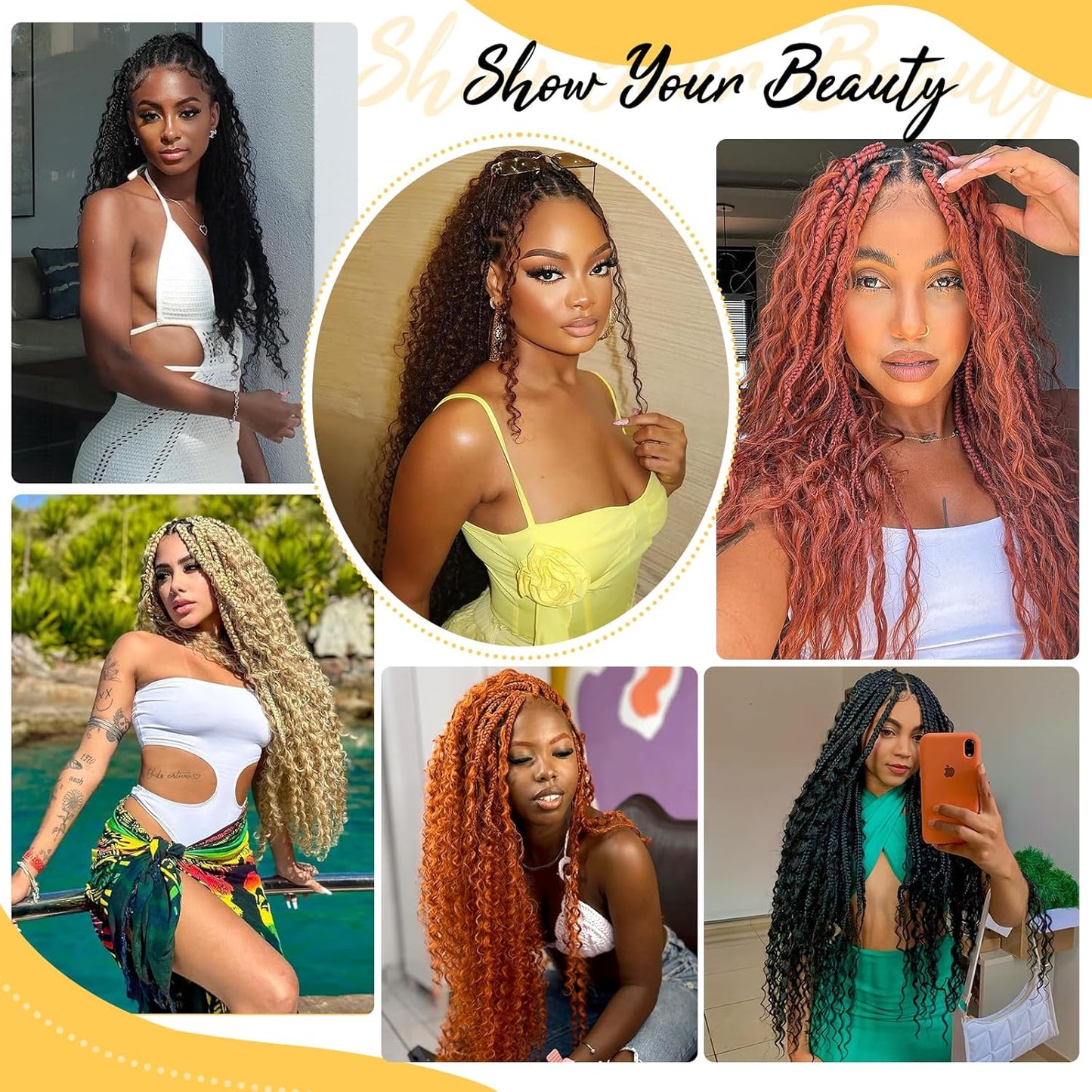 Eacia 20 Inch Water Wave Braiding Hair - 2 Bundles 200g Ginger Curly Extensions for Boho Braids | Micro Twist, No Weft