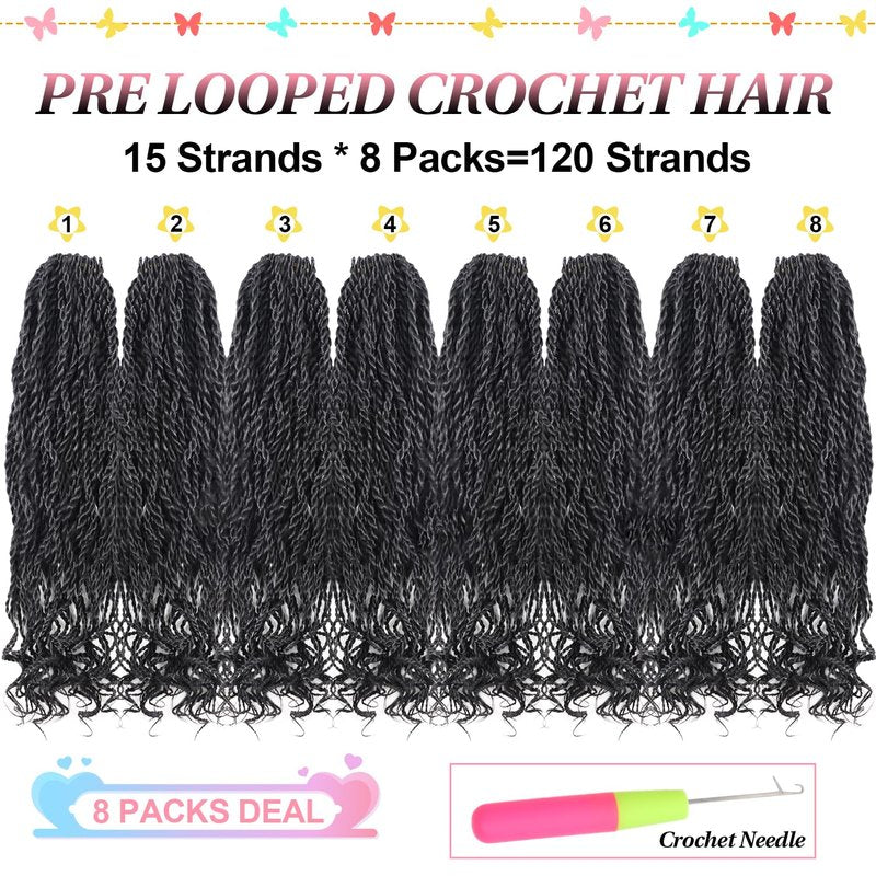 VIOLET Senegalese Twist Crochet Hair For Black Women 24 Inch Pretwisted Long Crochet Hair Pre Looped 30 Strands A Pack Crochet Braids For Black Women 9 Packs Small Crochet Twist Hair (24 Inch,1B)