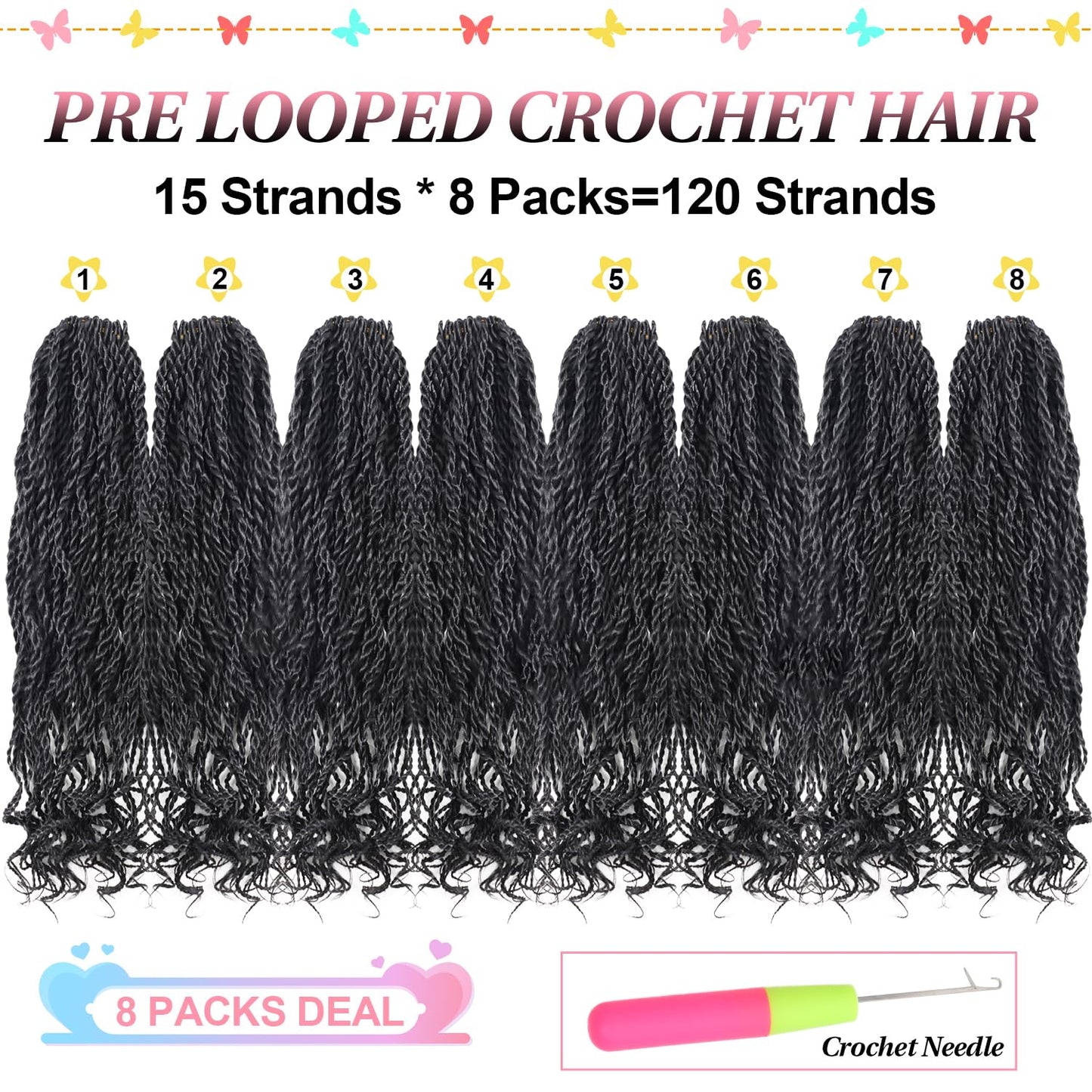 VIOLET Senegalese Twist Crochet Hair For Black Women 24 Inch Pretwisted Long Crochet Hair Pre Looped 30 Strands A Pack Crochet Braids For Black Women 9 Packs Small Crochet Twist Hair (24 Inch,1B)