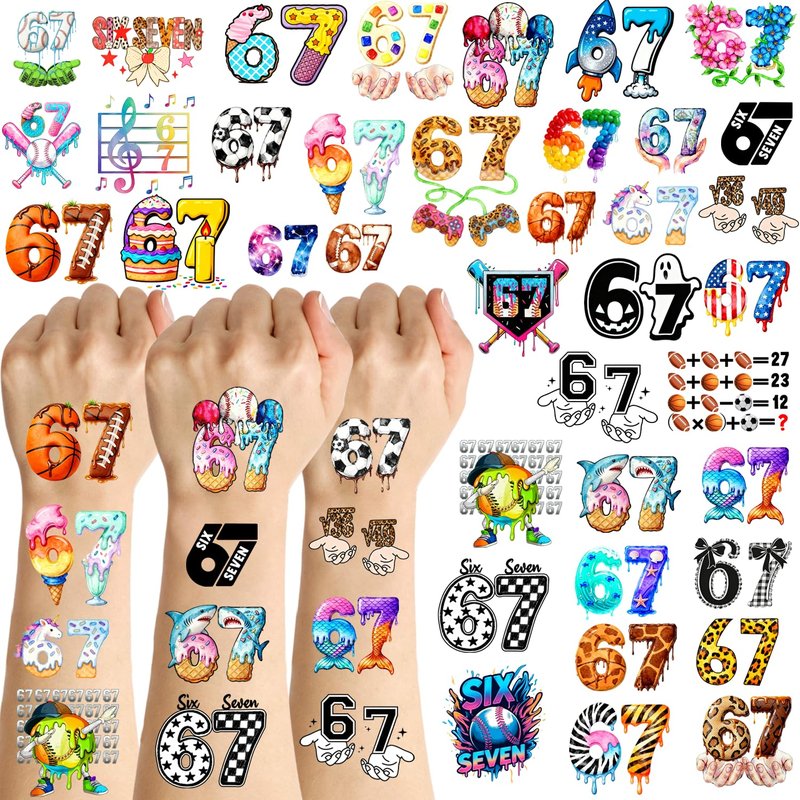 114 Pieces Funny Six Seven 67 Temporary Tattoos Stickers,15 Sheets Six Seven 6 7 Themed Tattoos Stickers Party Decoration Supplies for Adults