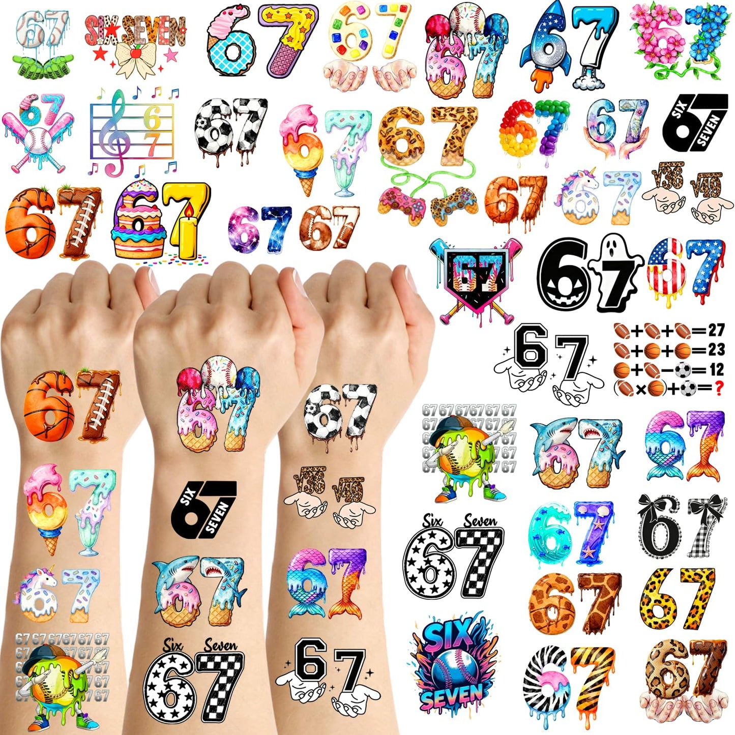 114 Pieces Funny Six Seven 67 Temporary Tattoos Stickers,15 Sheets Six Seven 6 7 Themed Tattoos Stickers Party Decoration Supplies for Adults