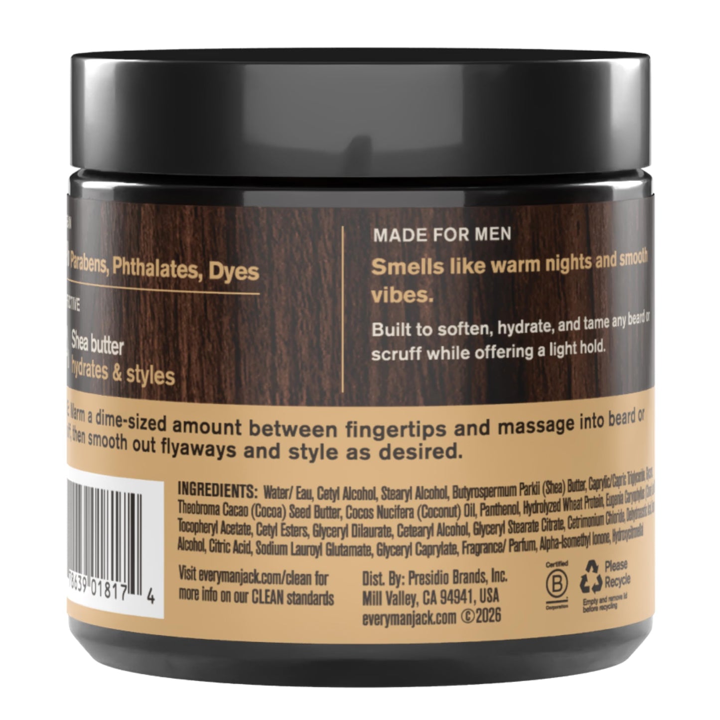 Every Man Jack Beard & Scruff Softening Butter- Vanilla & Cedar Fragrance - Hydrates & Styles Dry, Unruly Beards While Relieving Itch - Made with Shea Butter & Coconut Oil - 4 oz (2 Pack)