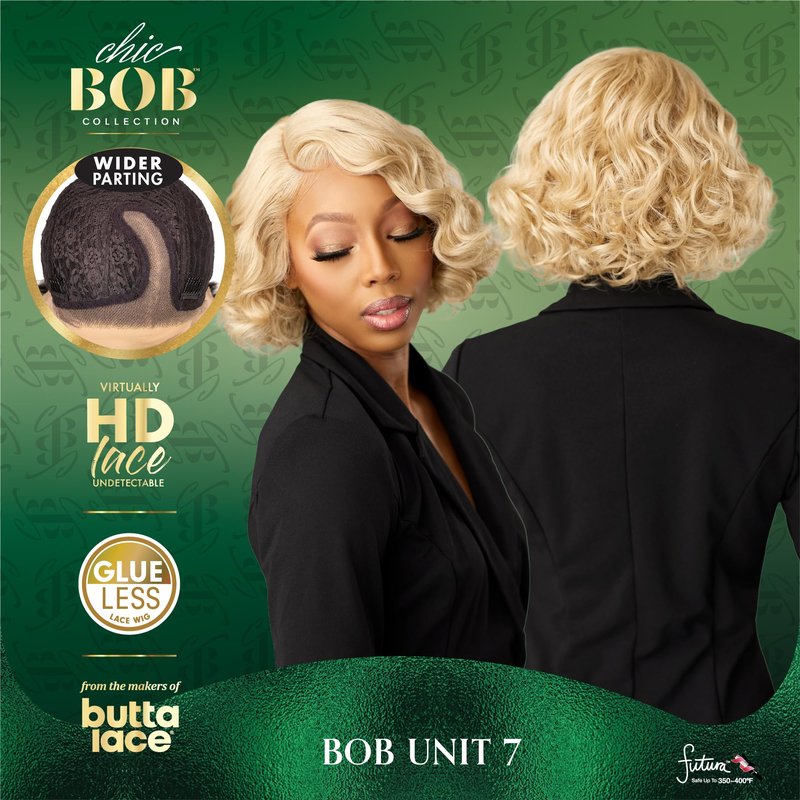 Sensationnel Chicbob Lace Frontwig - Bob Unit 7 Face Framing Glueless Wig Wide 5 Inch Deep Part Synthetic Preplucked Hairline (1 JETBLACK)