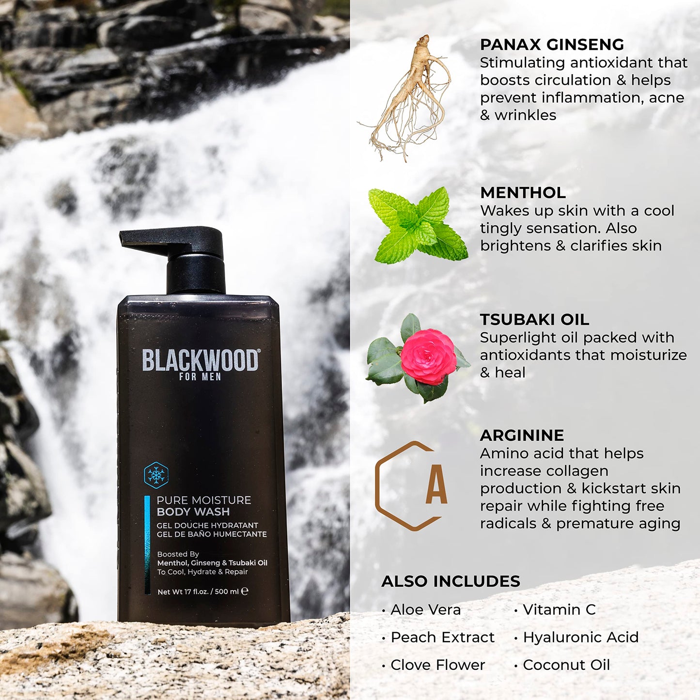 BLACKWOOD FOR MEN Active Man Daily Conditioner (17oz) and Pure Moisture Body Wash (17oz) Bundle - Natural Vegan Formula - Sulfate Free, Paraben Free, & Cruelty Free