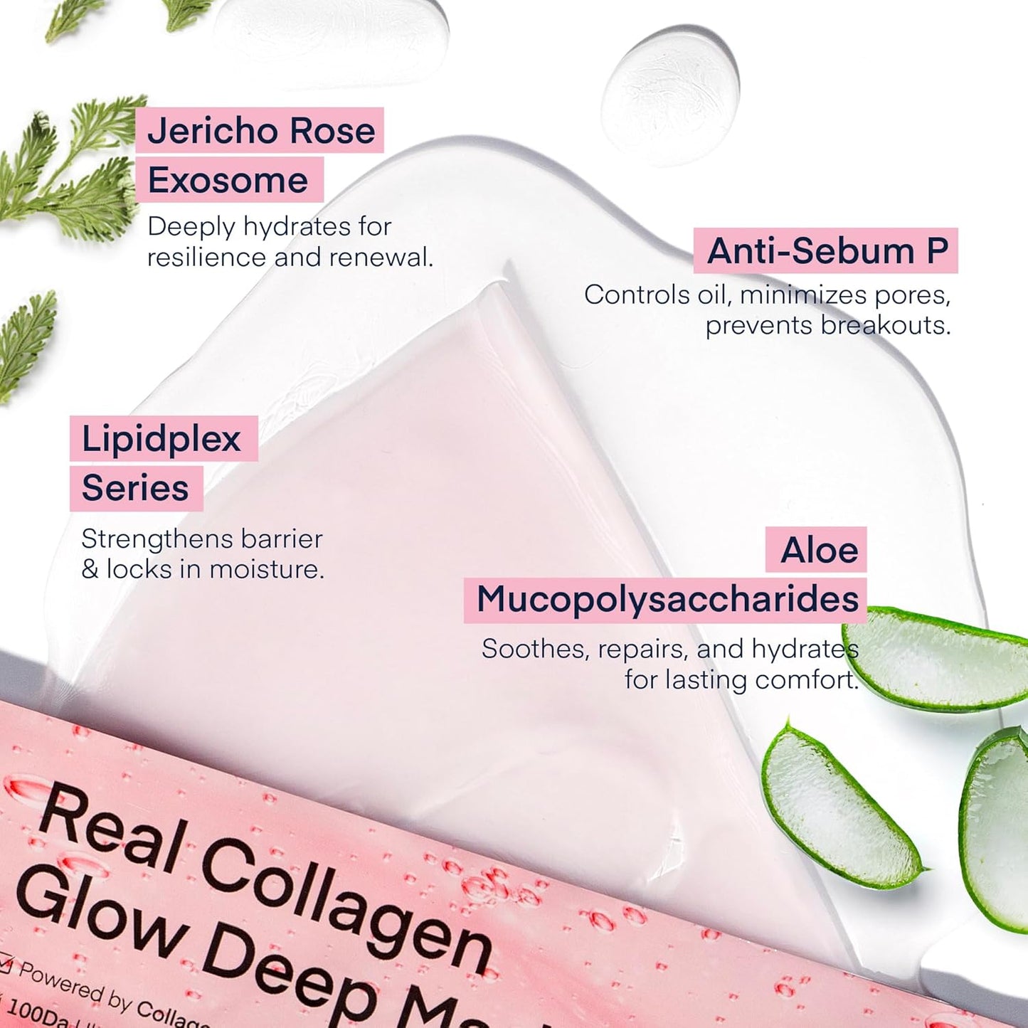 Real Deep Bio Collagen Face Mask - Korean Hydrogel Overnight Masks for Hydration & Glow | 8 x 33g