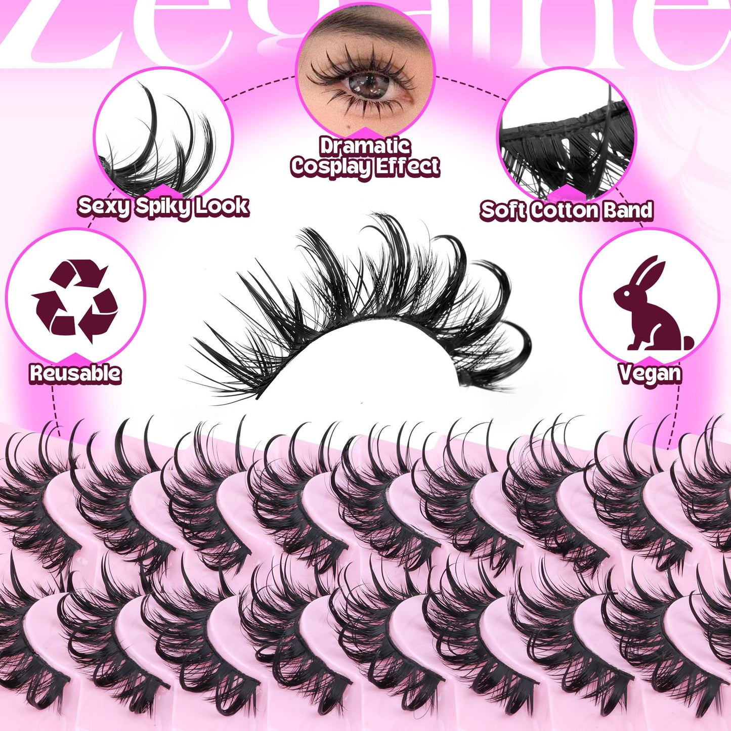 Manga Lashes Cat Eye Dramatic False Eyelashes Wet Look D-Curly Long Anime Lashes Strips Thai Style Manhua Lashes Strips Cosplay Eyelashes Wispy Spiky Lashes 12-20MM 9 Pairs by Zegaine