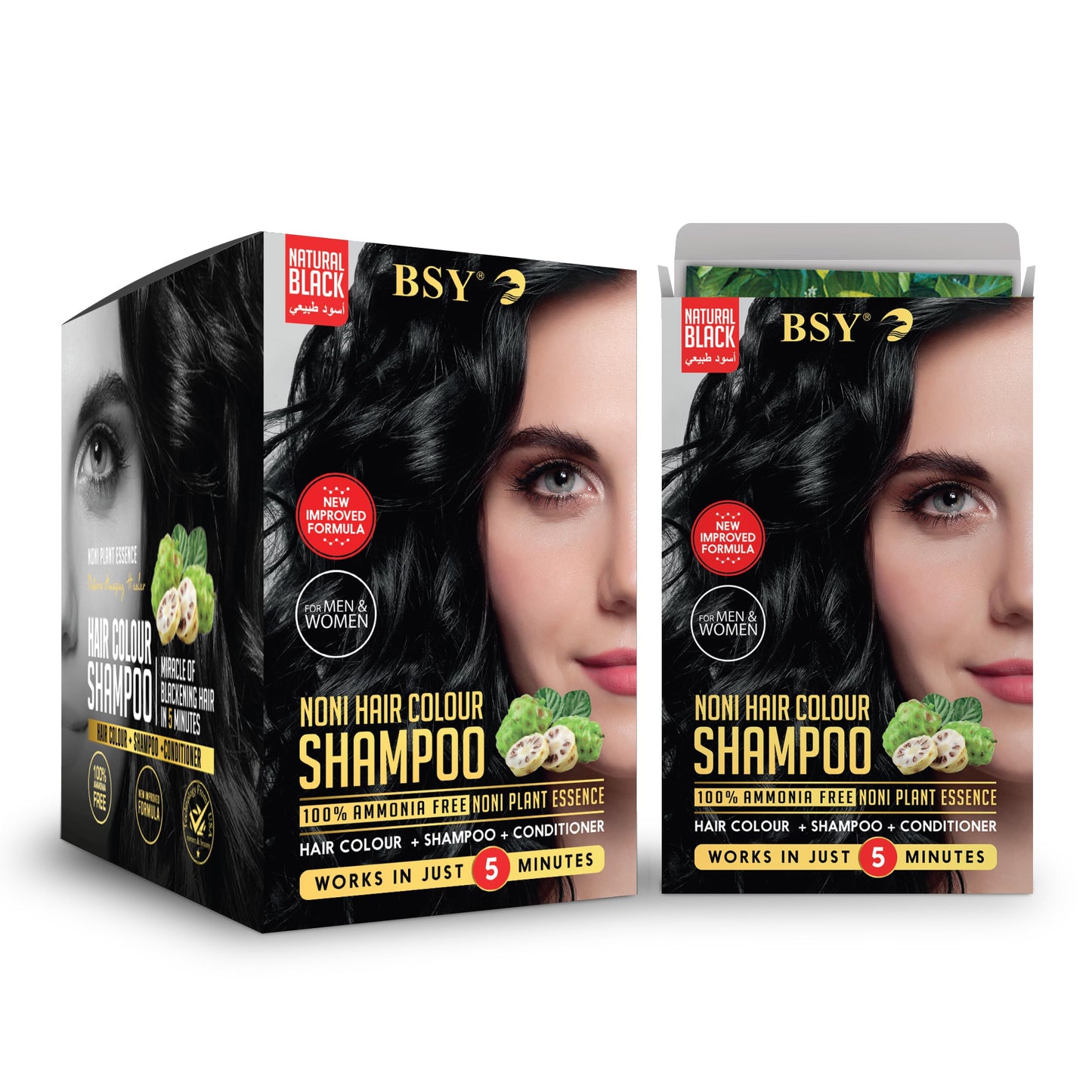 BSY Noni Black Hair Magic Shampoo - Natural 5 Mins Ammonia-Free Shampoo Hair Color, Permanent Hair Dye, 20x0.67 Fl Oz
