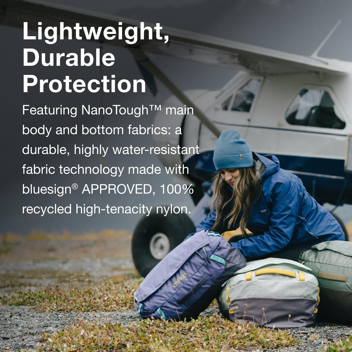 Osprey Transporter 65 Lightweight Travel Duffel Bag - Water Resistant Durable Gear Bag for Men and Women, Frosty Mint