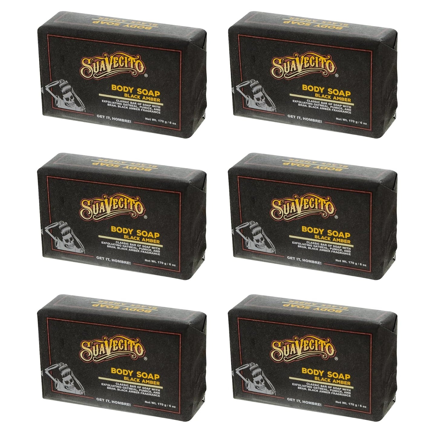 Moisturizing Body & Hand Soap Bars - Masculine Black Amber Fragrance | 6 oz | 6 Pack