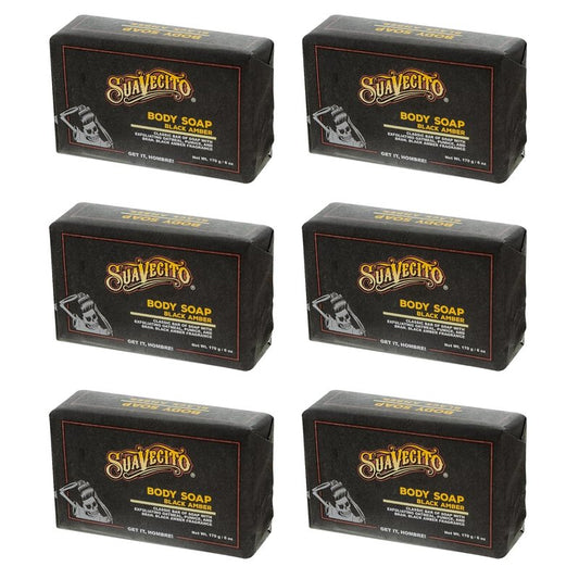 Moisturizing Body & Hand Soap Bars - Masculine Black Amber Fragrance | 6 oz | 6 Pack