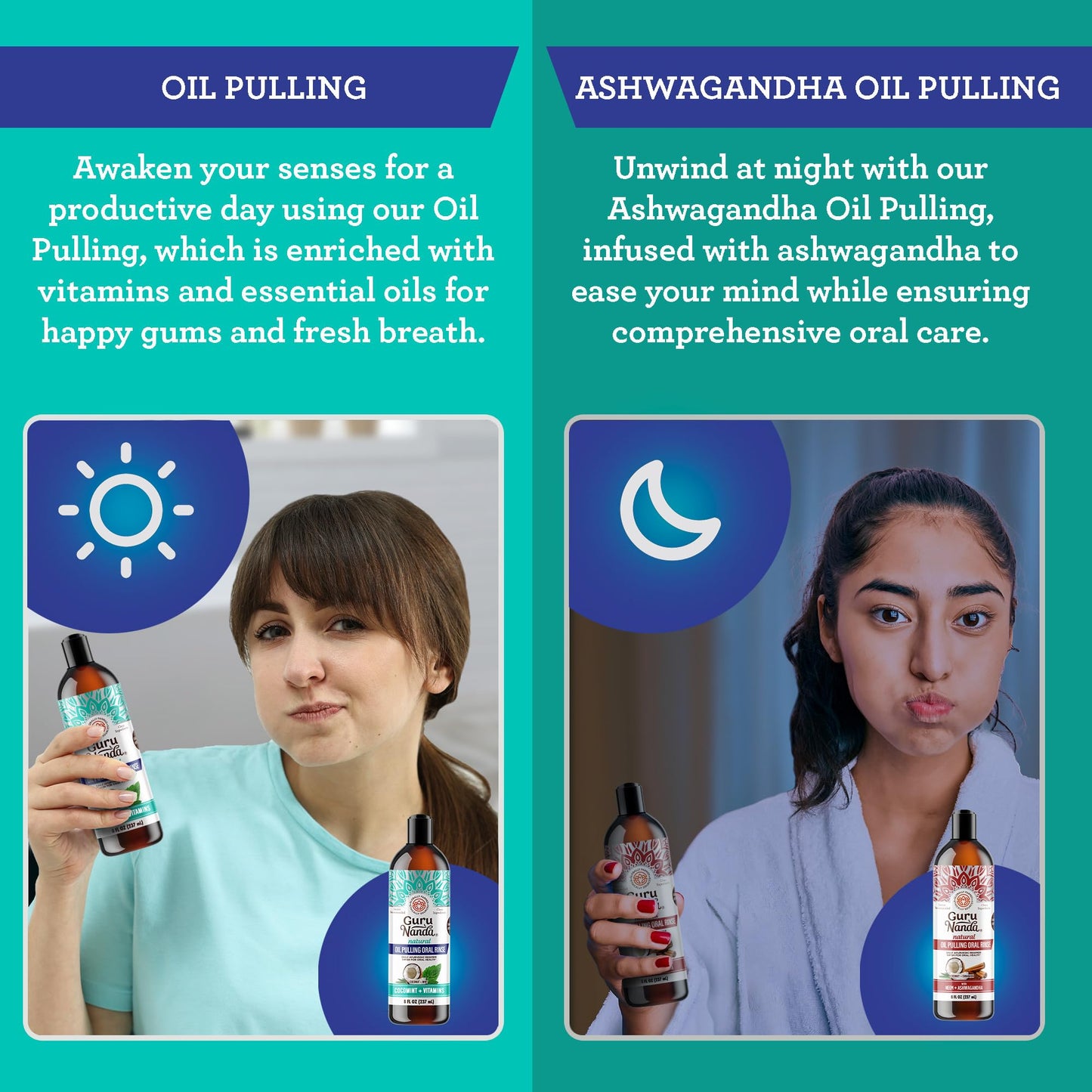 GuruNanda Advanced Oil Pulling & Coconut Oil Pulling Bundle with Toothbrush, Tongue Scraper - for Happy Teeth & Gums & Bad Breath