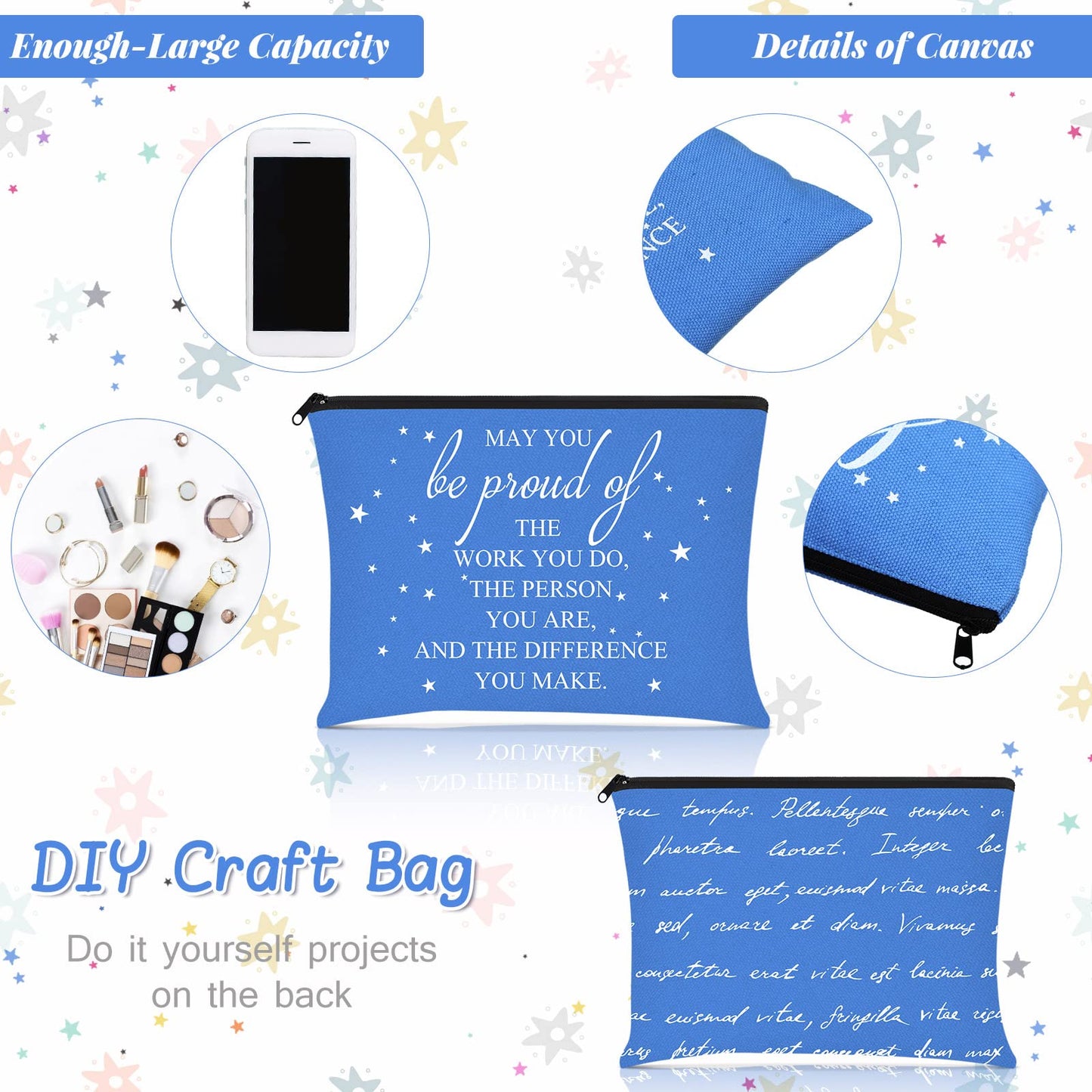 Sieral 20 Pcs Cna Week Gift Bulk 2026 Bags Employee Appreciation Gift Makeup Bag Thank You for Coworker Staff Nurse Teacher Inspirational Canvas Cosmetic Bag with Zipper for Grad Volunteer(Multicolor)