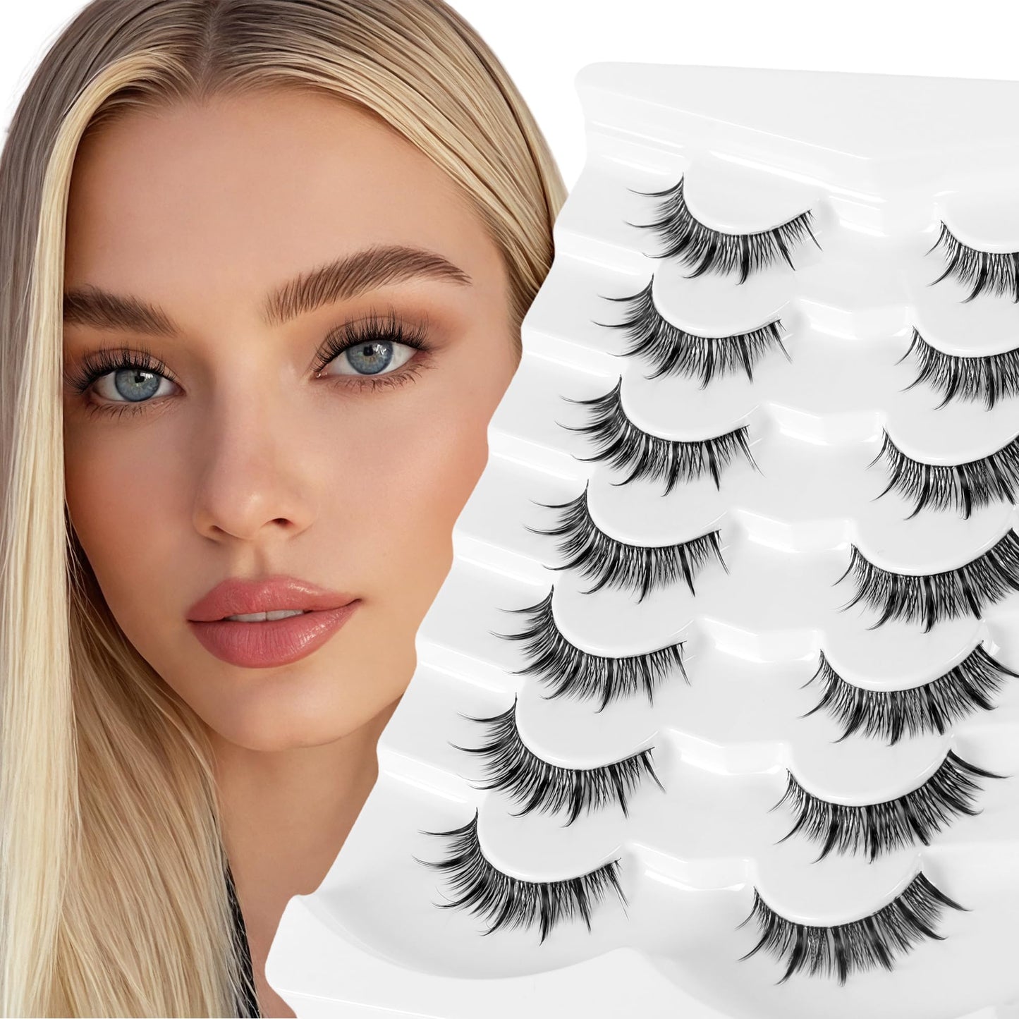 Bepholan Manga Eyelashes Natural Look False Eyelashes Anime Lashes Wispy Fluffy Spiky 3D Volume Eyelashes Pack Cosplay Fake Eyelashes Look Like Individual Cluster 7 Pairs(AN02）