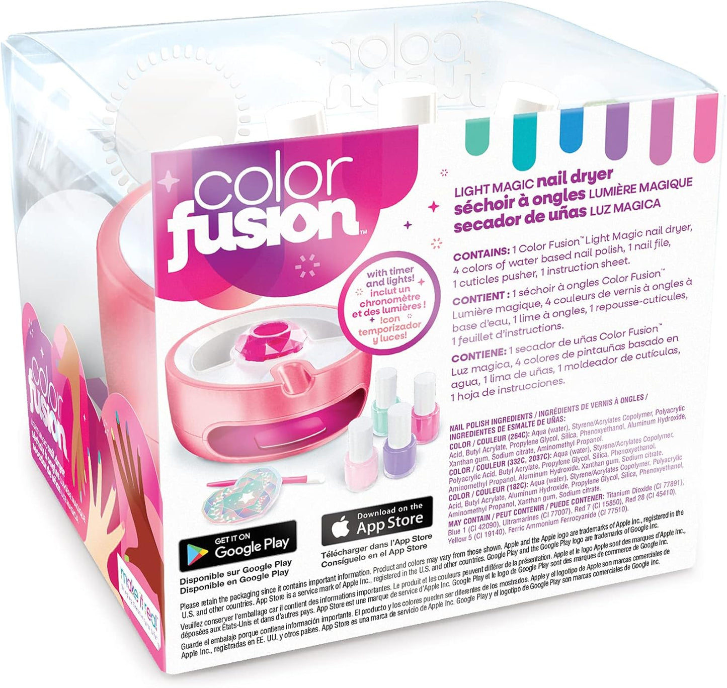 Color Fusion Light Up Nail Dryer - Kids Manicure Kit with 4 Polishes & Accessories | Ages 8+