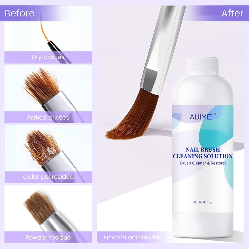 Nail Brush Cleaner Gel Restorer Solution Acrylic Nail Brush Cleaner Gel Quickly Clean for Acrylic Nail Brushes,Glitter Gel Nail polish Brushes,Builder Hard Gel Brush (60mlSet)