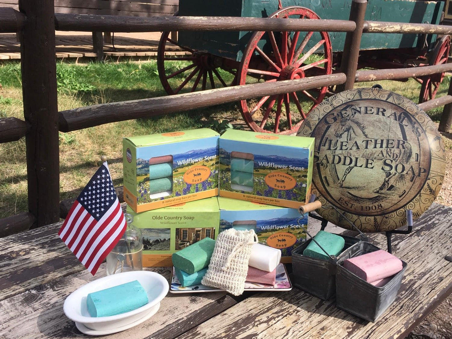 Olde Country Soap - The Original 8-Bar Box - (8) Natural Soap Bars (5oz. each) + (1 pc.) Complimentary Sisal Fiber Soap Bag