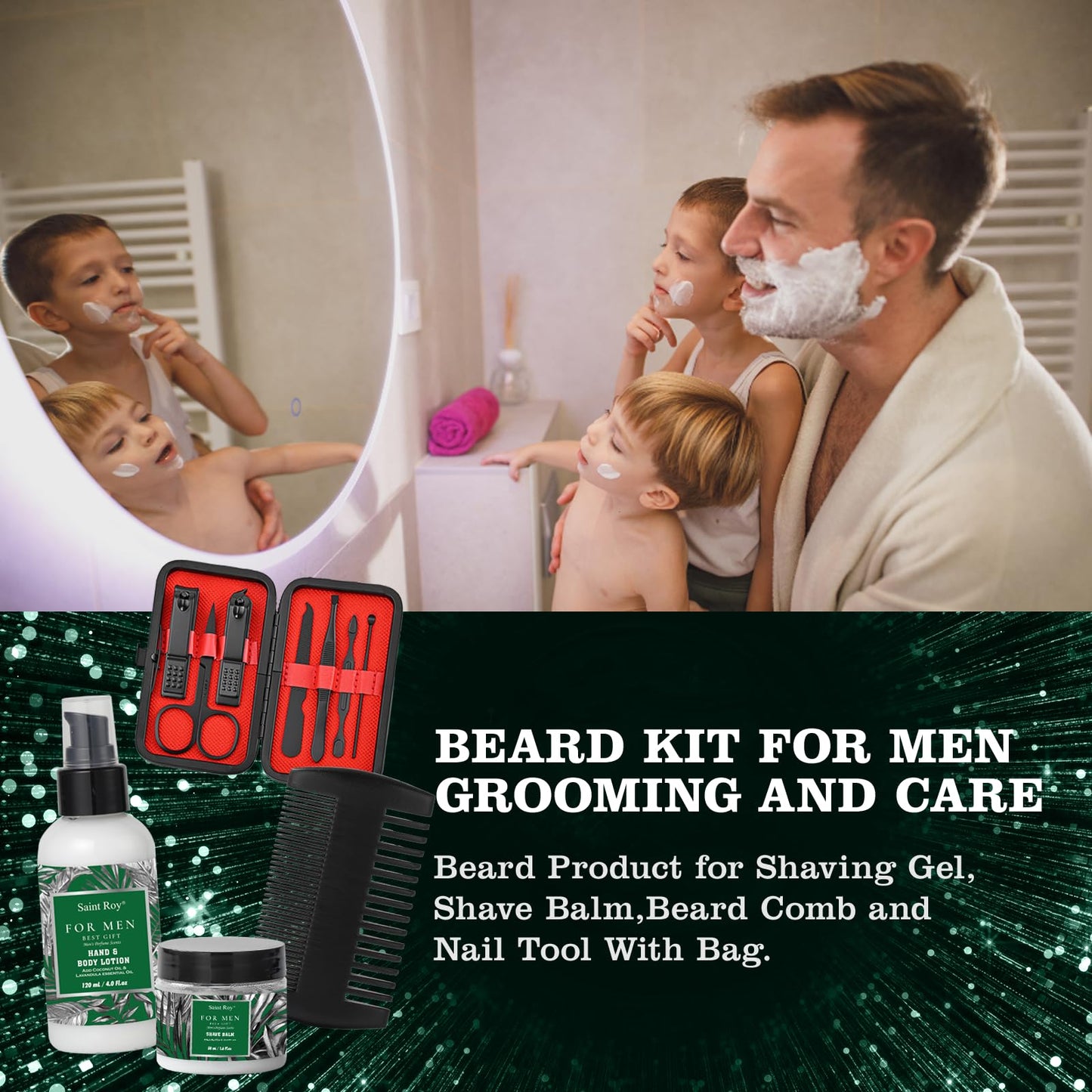 15Pcs Bath & Body Gift Set for Men, Fathers Gifts, Beard Grooming, Home Spa