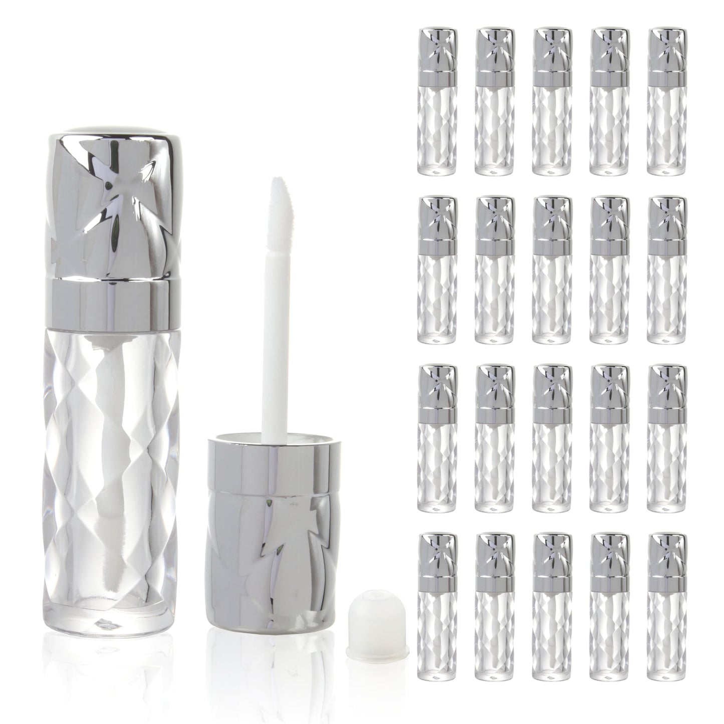 COSIDEA 16pcs Round 5ml 0.17oz silver Empty lip gloss tubes with wand prismatic Lipgloss tube containers for lip oil packing