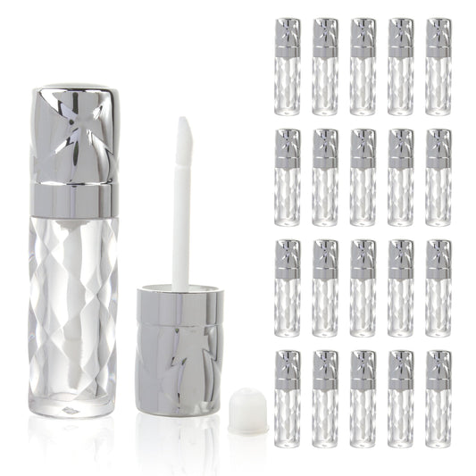 COSIDEA 16pcs Round 5ml 0.17oz silver Empty lip gloss tubes with wand prismatic Lipgloss tube containers for lip oil packing