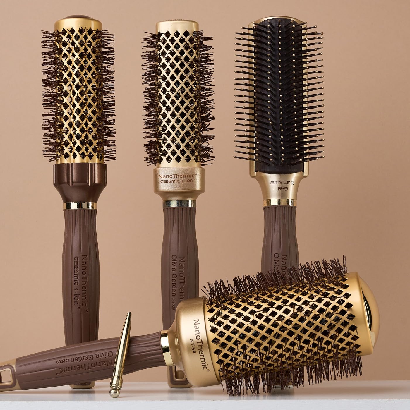 Olivia Garden Ceramic + Ion NanoThermic Styler Hair Brush - Daily Styling for All Hair Types - With Retractable Sectioning Pick, Styling