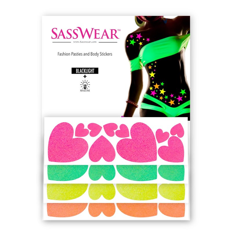 Sasswear Blacklight Heart Body Stickers - Neon, 40/pk