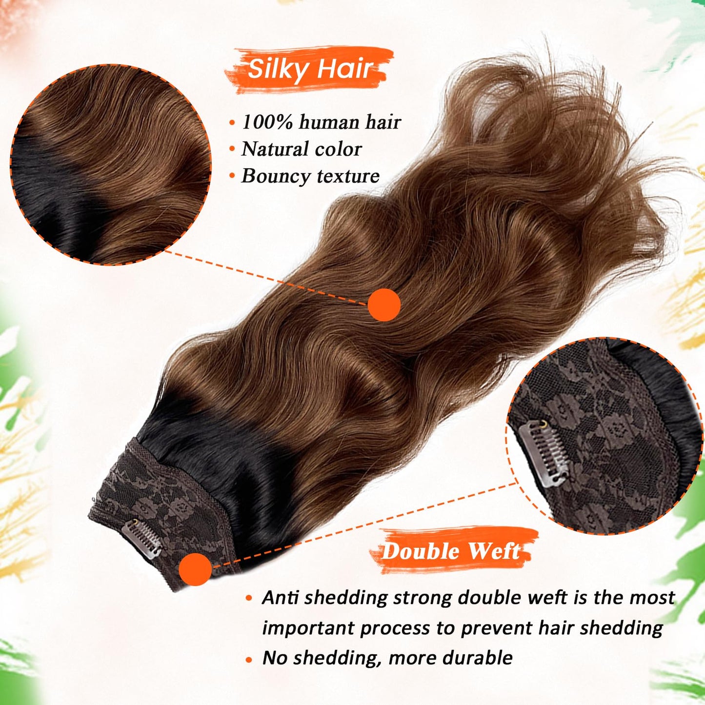 Balayage One Piece Clip-in Hair Extensions, 18" Body Wave Real Human Hair, Black to Grey Remy Hair Clip-ins, 80G