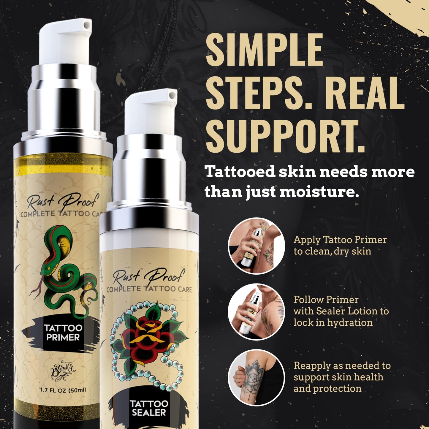 Rust Proof Complete Tattoo Care – Comprehensive Pre & Post Tattoo Skincare Set with Body Oil & Moisture Sealing Body Lotion – Lightweight Hydration & Moisture Barrier Protection – 2- Piece Bundle