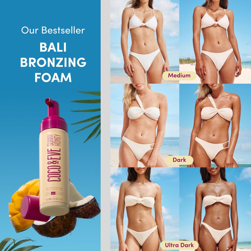 Coco & Eve Sunny Honey Self Tanner Foam - (Dark) Fast Drying, Streak-Free Sunless Tanning Mousse, Tropically Scented Lightweight Natural Looking Tan, Non-Sticky, Vegan, Cruelty Free | 6.7 Fl Oz