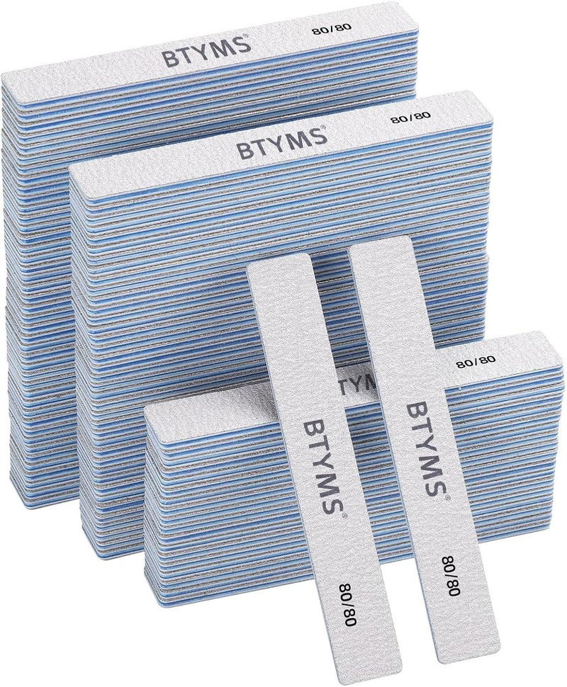 Rectangle Nail Files - 100 Count 80/80 Grit Coarse Double-Sided Emery Boards for Acrylic Nails | Reusable Manicure Tools