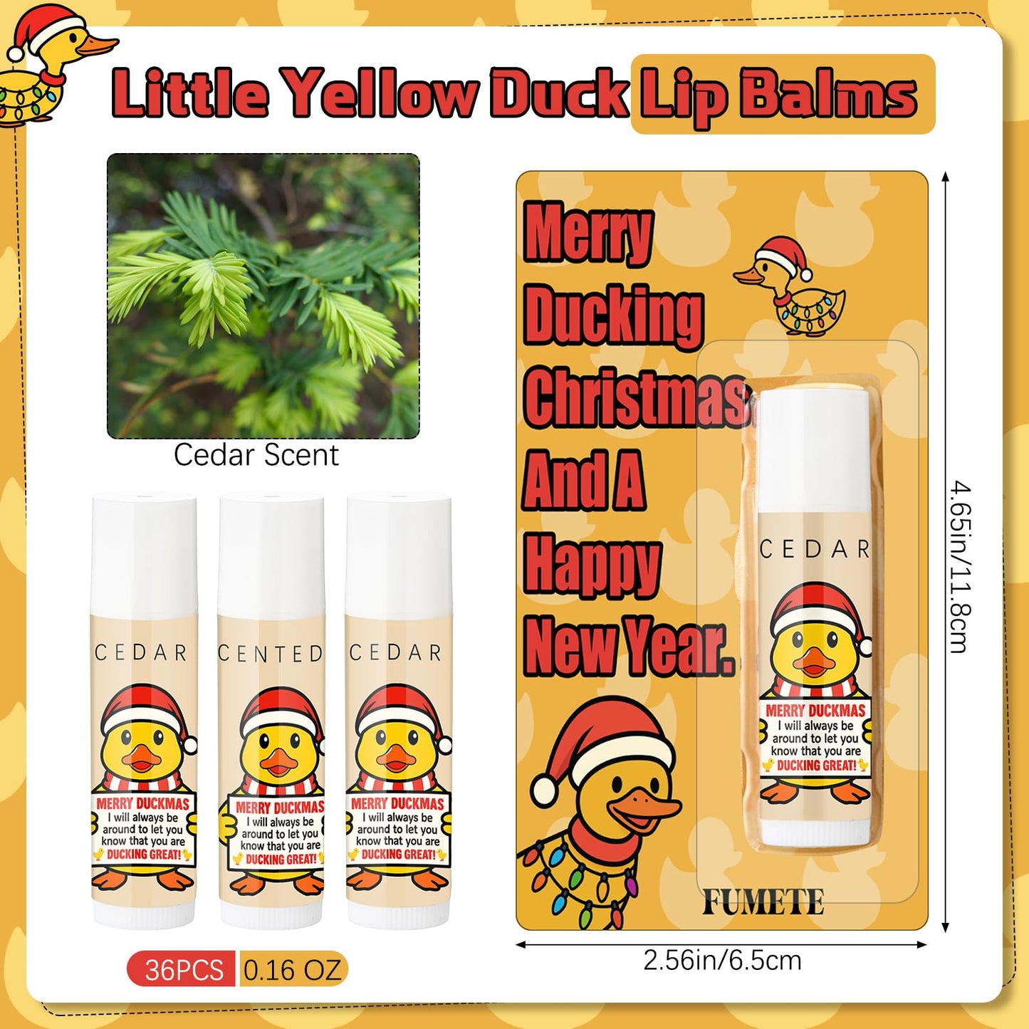 Fumete 24 Pcs Christmas Lip Balms Bulk Funny Duck Gift for Coworker Little Yellow Duck Xmas Lip Balms with Positive Gift Card for Employee Staff Christmas Holidays Party Favors